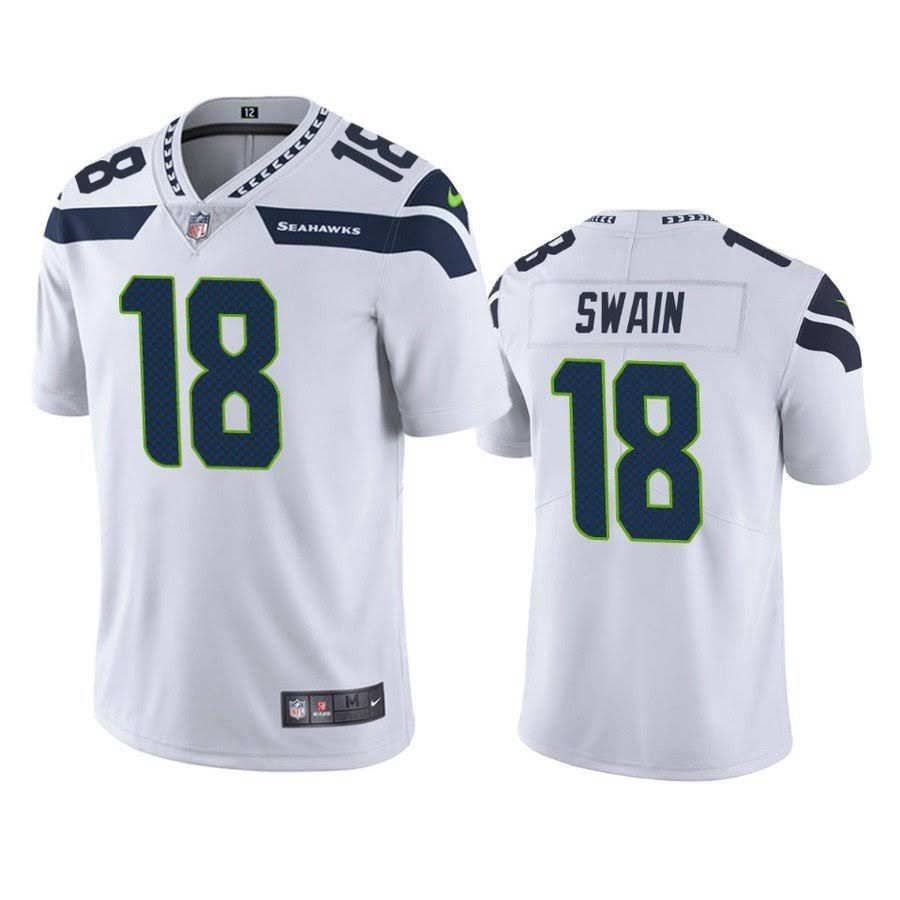 Men Seattle Seahawks 18 Freddie Swain Nike White Vapor Limited NFL Jersey